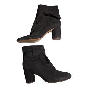 Madewell Esme Black Suede Bow Accent Block Heel Almond Toe Ankle Boots Sz 9